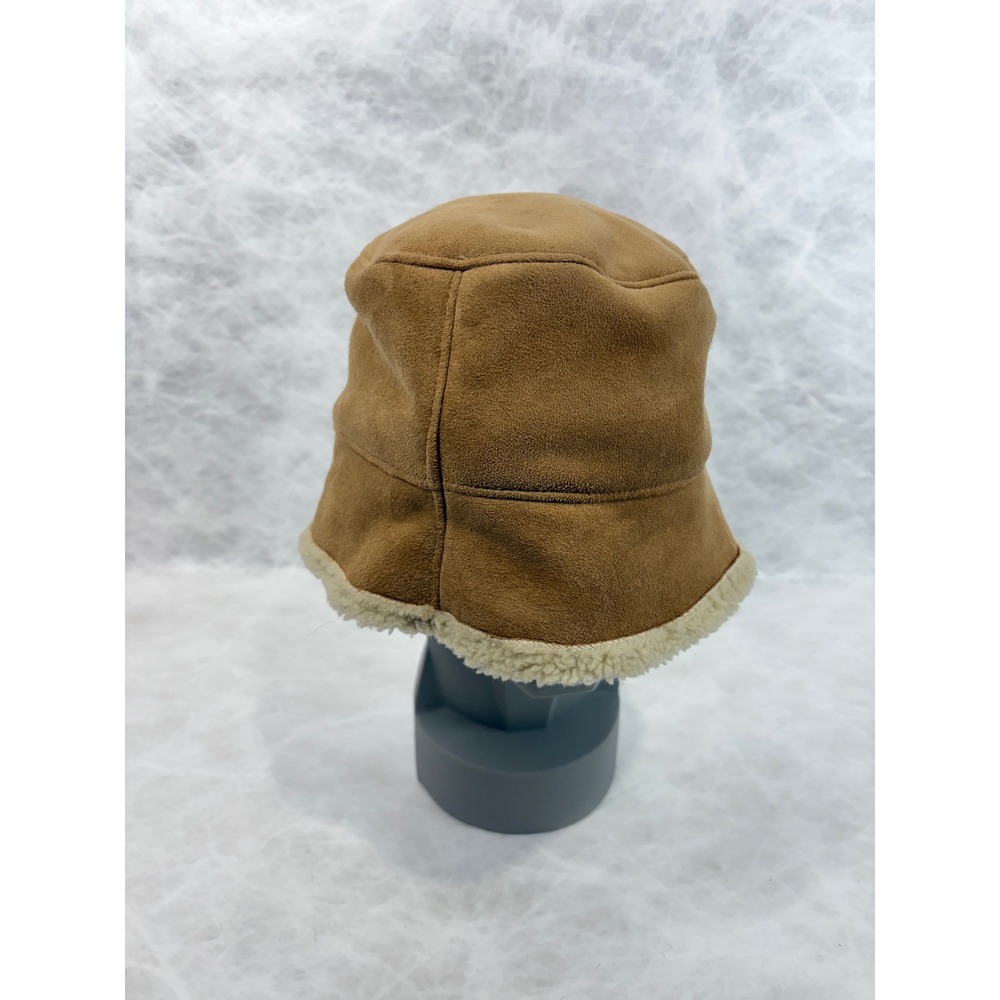 Talbots Womens Tan Faux Suede Sherpa Lined Bucket Hat Camel Winter Shearling